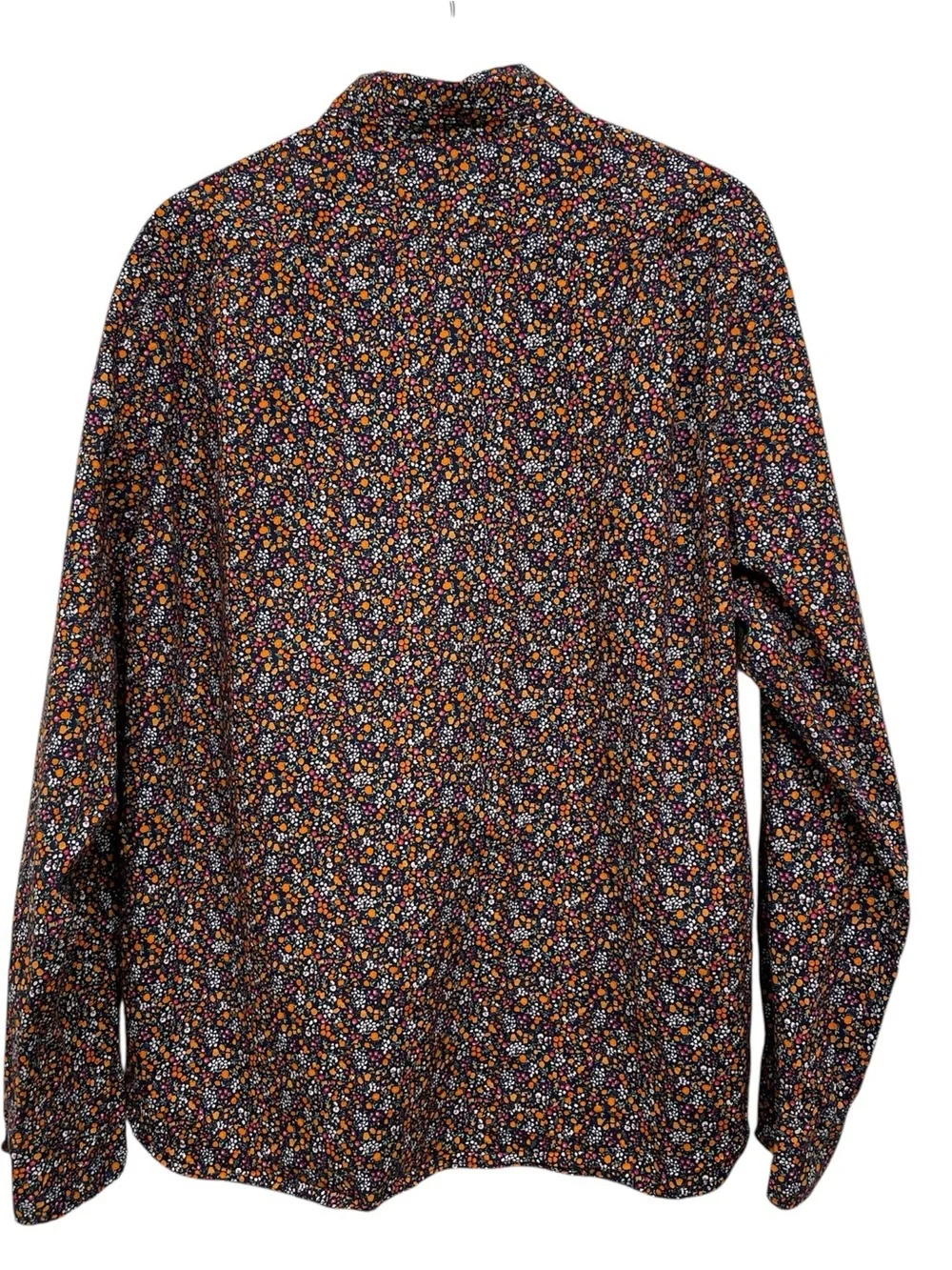 J. Crew Navy Floral L/S Button-Down Shirt with Orange, White and Pink Blooms XL